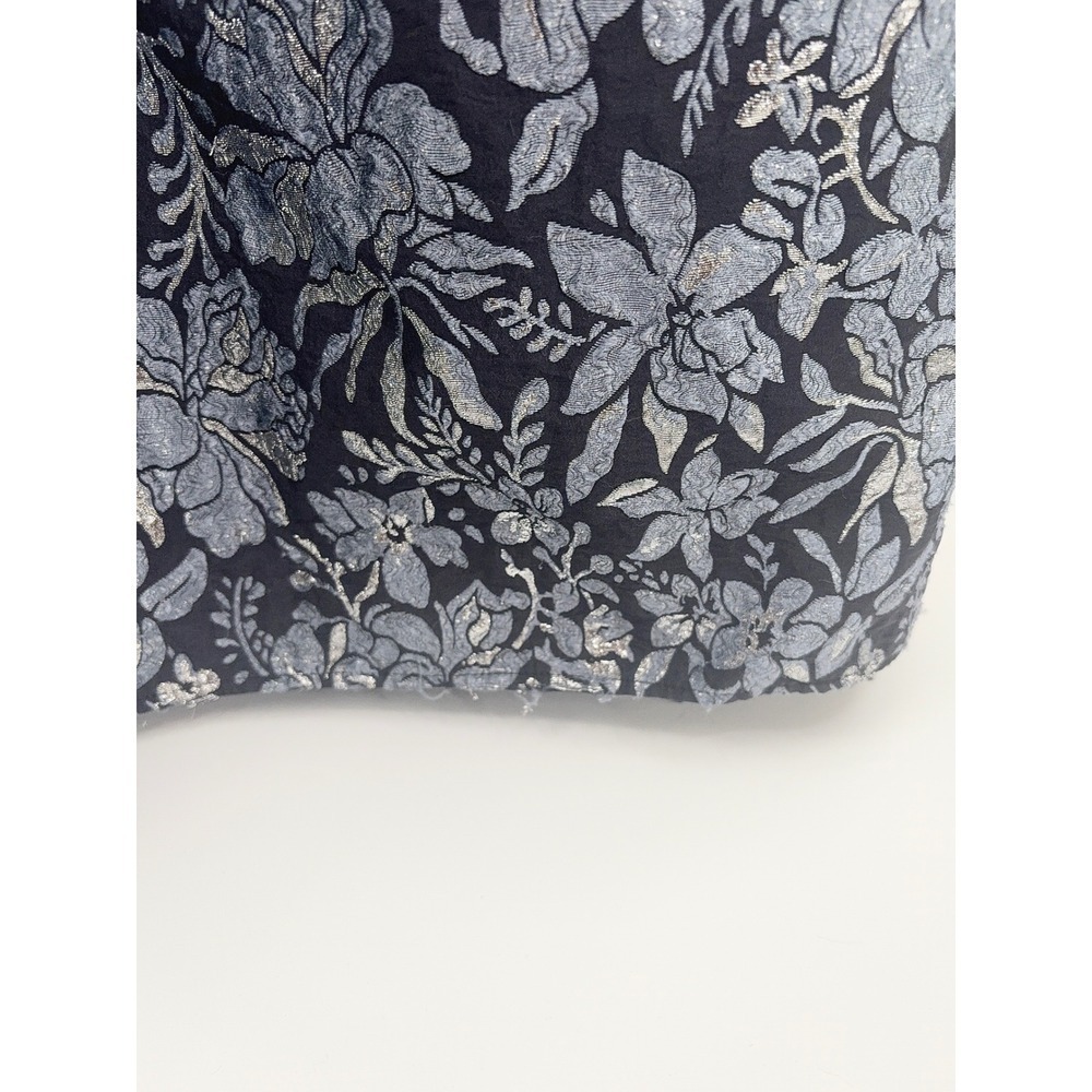 Theia Floral Slate Ball Gown Womens 10 Silver Blue Brocade Maxi Formal Evening - Picture 10 of 12